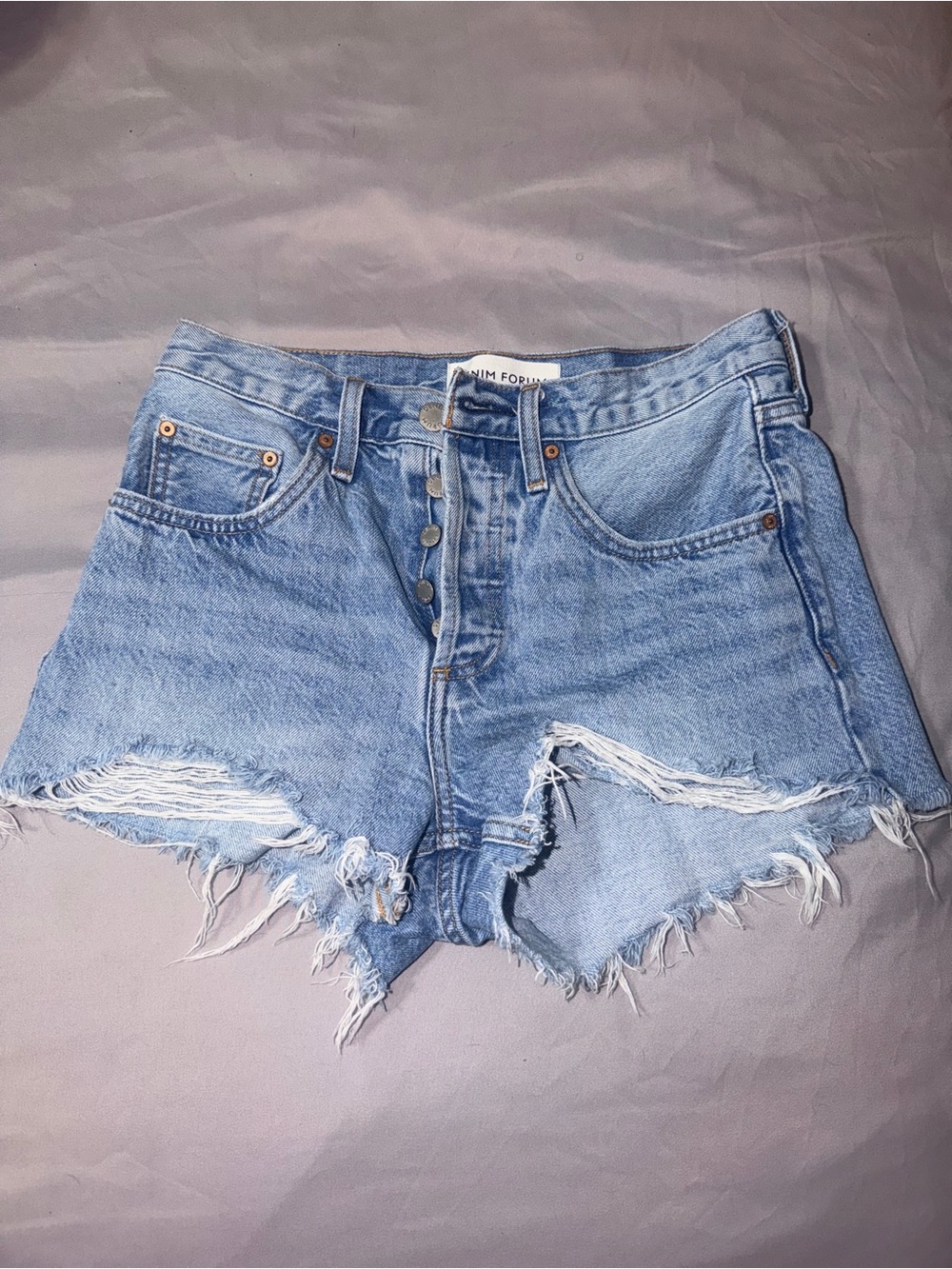 Denim Forum Light Blue Distressed High-Rise Jean Shorts